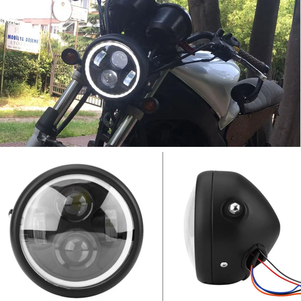 

6.5"inch Motorcycle Round LED Headlight Projection Retro Cafe Racer HeadLamp Bulb Universal Black Chrome Motor HeadLamp Bulb DRL