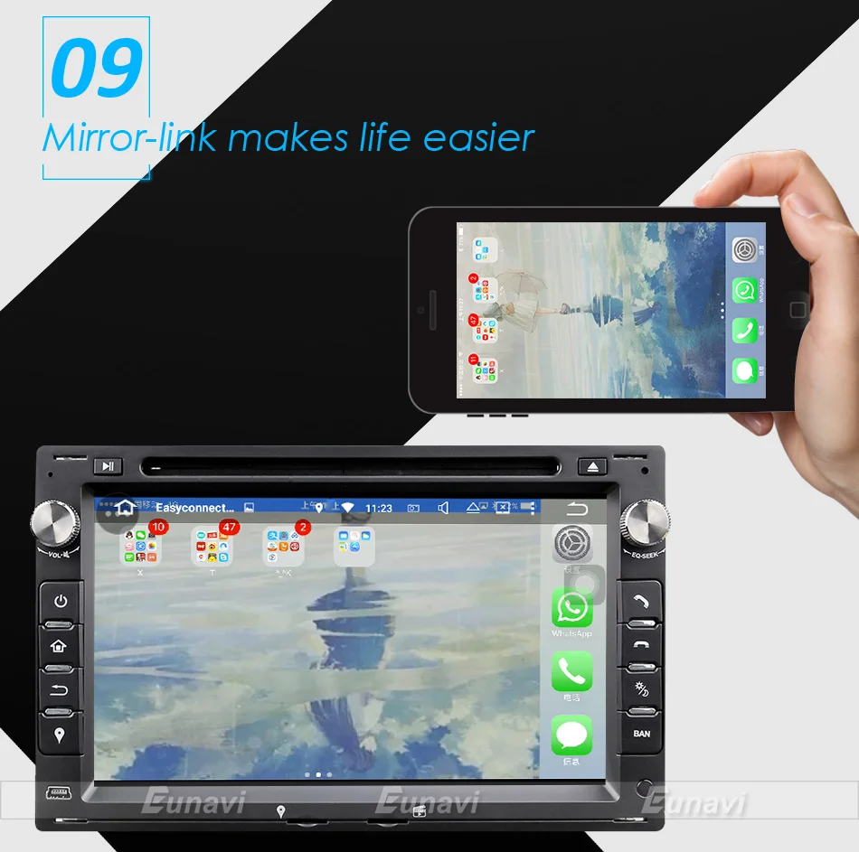 Eunavi 2 Din 7 ''Android 9,0 автомобильный dvd-плеер четырехъядерный gps радио для VW/Volkswagen/PASSAT/B5/MK5/GOLF/POLO/TRANSPORTER стерео BT