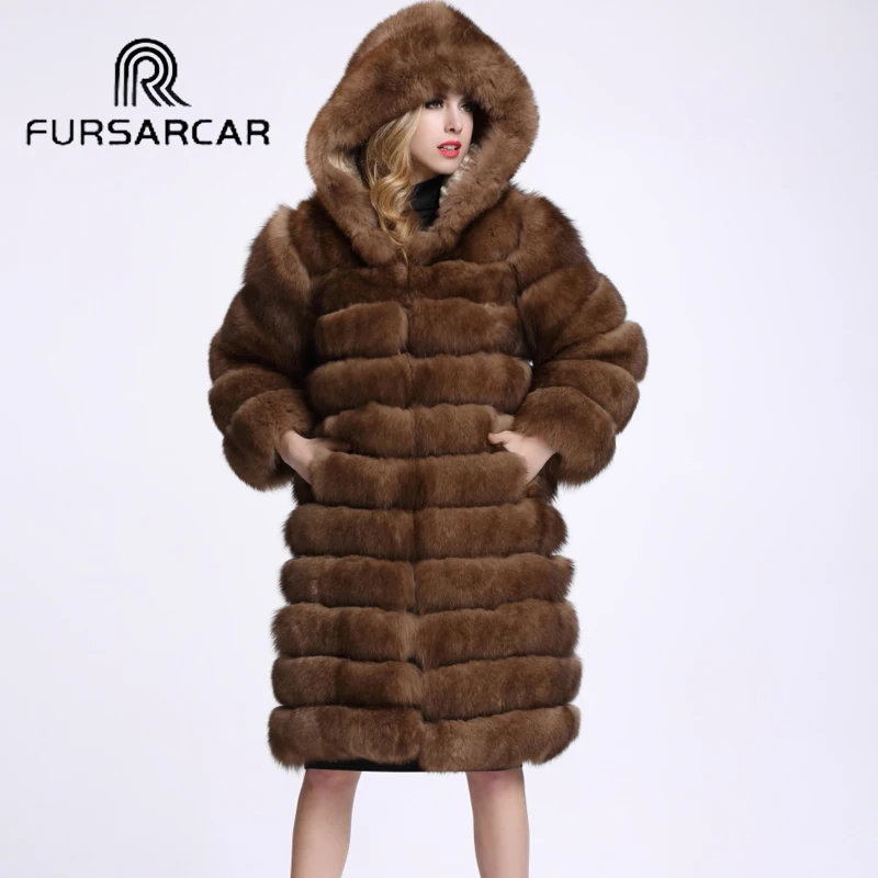 FURSARCAR/зимнее женское пальто с натуральным мехом 4 цвета длинная куртка длинными