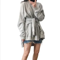 high quality spring womens new korean coat personality casual hooded sweater four sleeves loose street blouse shirt female tide