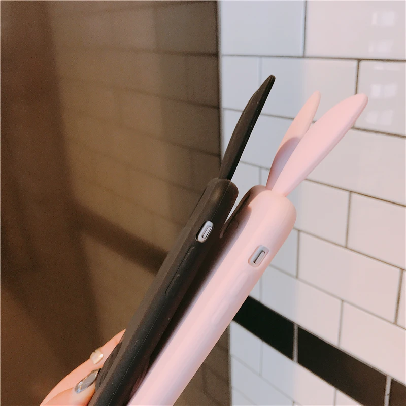 Silicone 3D Cute Bunny Rabbit Ears Tail Back Phone Case For iphone 7 8 plus X 6 6S Plus 5 5S SE |