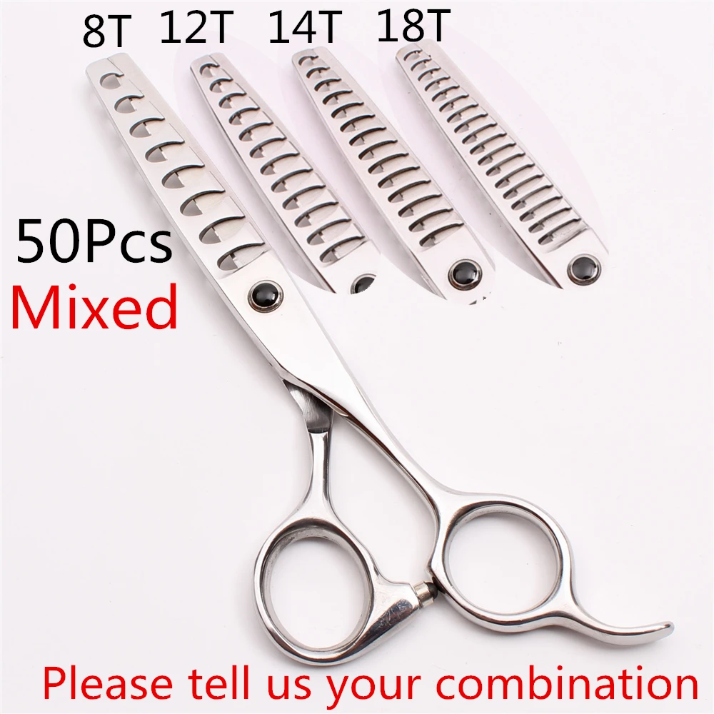 

Парикмахерские ножницы 440C, инструменты для стрижки волос с индивидуальным логотипом, прямые, для филировки, 6/17 см, 50 шт., C2004
