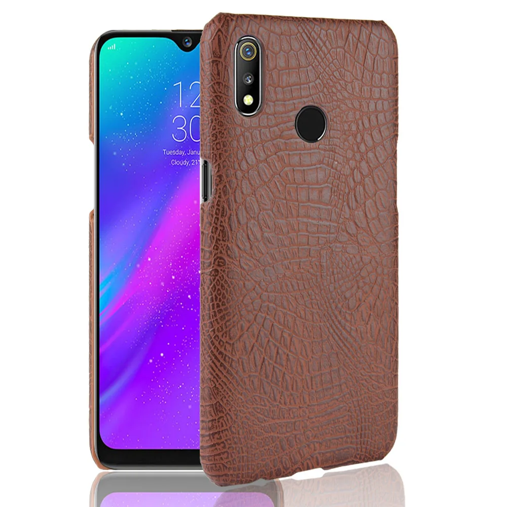 

Realme 3 Case Oppo Realme3 Retro PU Leather Crocodile Skin Hard Protective Back Cover For Oppo Realme 3 Phone Fitted Case