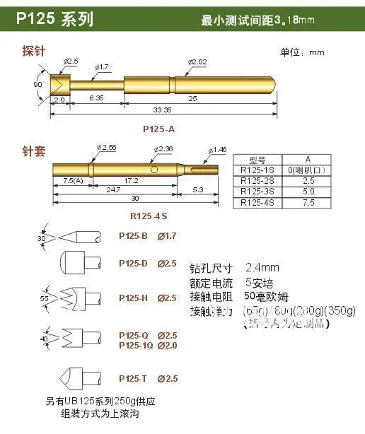 

FREE SHIPPING 100PCS/LOT P125-A 33.35MM TWO PART SPRING FUNCTION TEST PROBES, POGO PIN