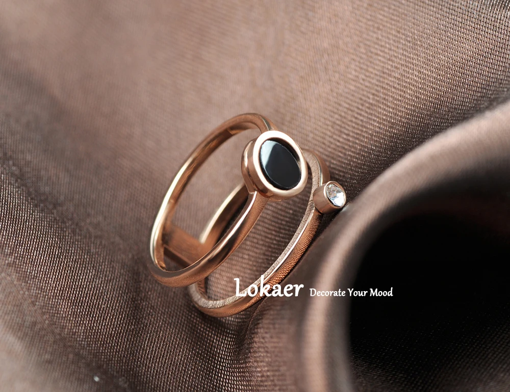 Lokaer офисное кольцо с мозаикой из кубического циркония розовое золото 2 круглые