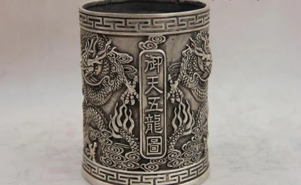 WBY voge gem S1547 китайская белая медь серебро животное пять Дракон карандаш ваза ручка