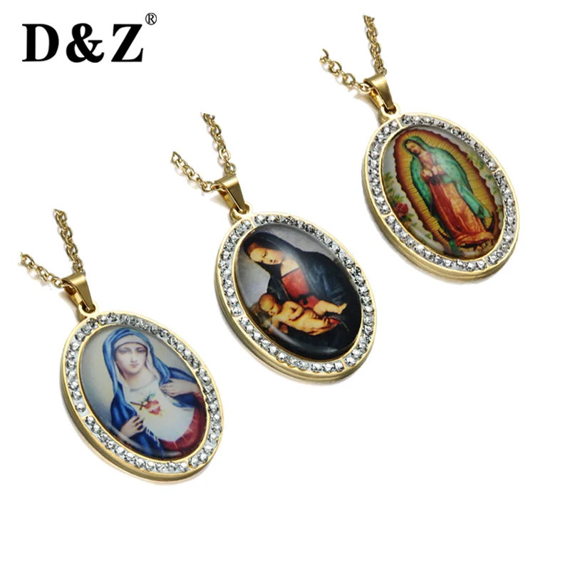 D & Z религия католическая мать Дева Мария Подвески Bling Кристалл Овальный кулон