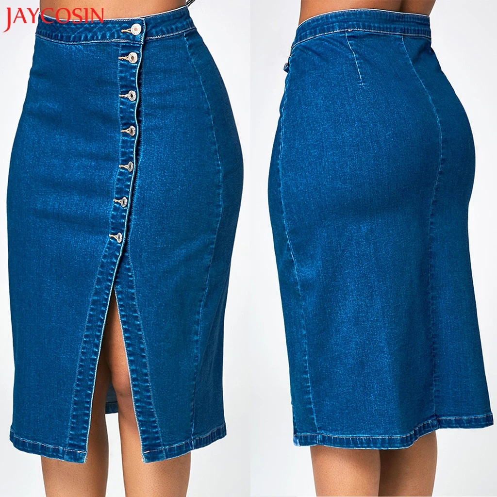 Женская джинсовая юбка JAYCOSIN XS 5XL Модная хлопковая карандаш с высокой талией синие