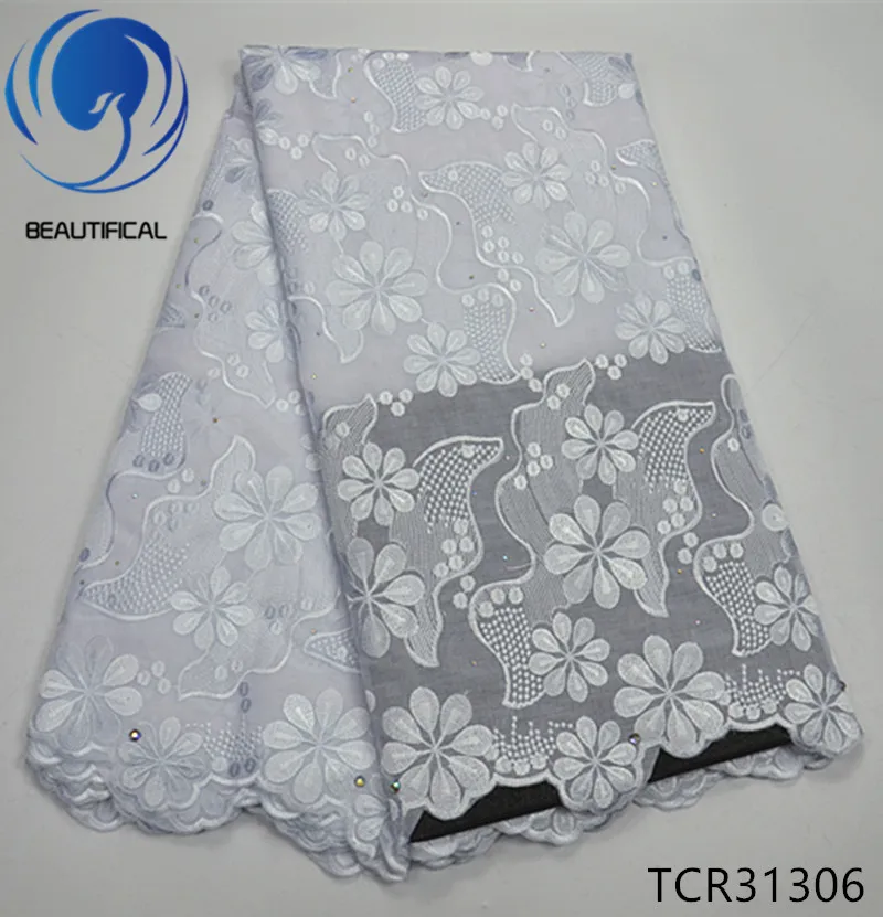 BEAUTIFICAL cotton white swiss lace voile african fabric high quality for wedding hot sale 5yards/piece TCR313 | Дом и сад
