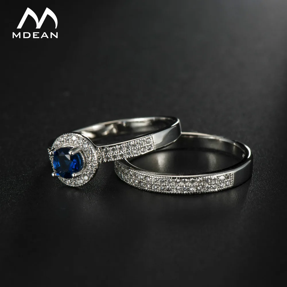 Mdean Ювелирное кольцо набор Белый золотистый цвет Круглый Кольца с синим камнем