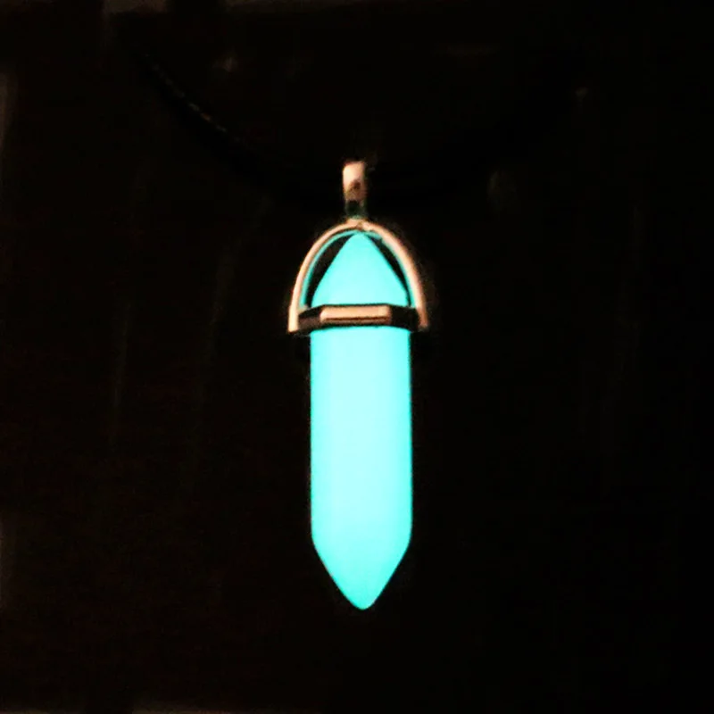 Glow in the Dark Luminous Stone Pendant Necklace with Moonstone, Natural Quartz Crystal, Opal, and Hexagonal Leather Chains image 4