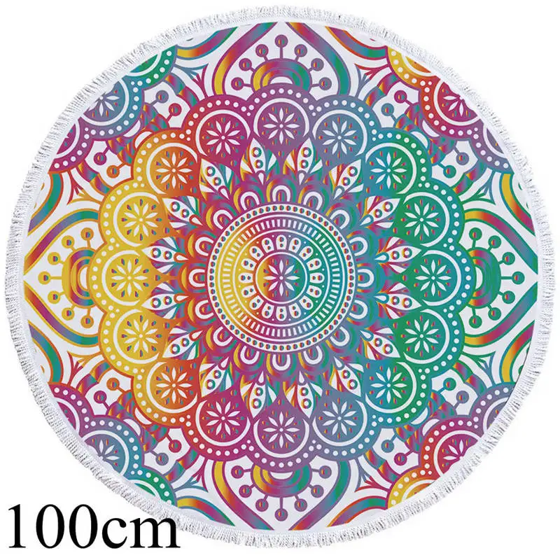 001 Towel 100cm BeddingOutlet, мандала, гобелен, разноцветный цветок, Круглый, пляжное полотенце, богемный принт, Toalla, солнцезащитное одеяло, девчачий Коврик для йоги, 150 см - Цвет: 001 Towel 100cm