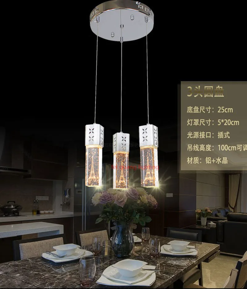Светодиодные хрустальные люстры три ресторана столовой Современные Простые
