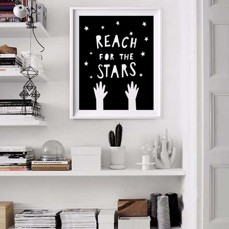 Affiche Scandinave Reach The Stars черно-белые детские стихи постер холст принты настенная