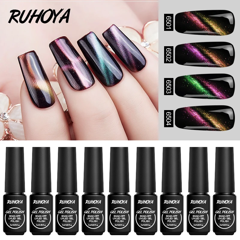 Ruhoya Charms 3D кошачий глаз Волшебный магнитный эффект гель лак эмаль для ногтей