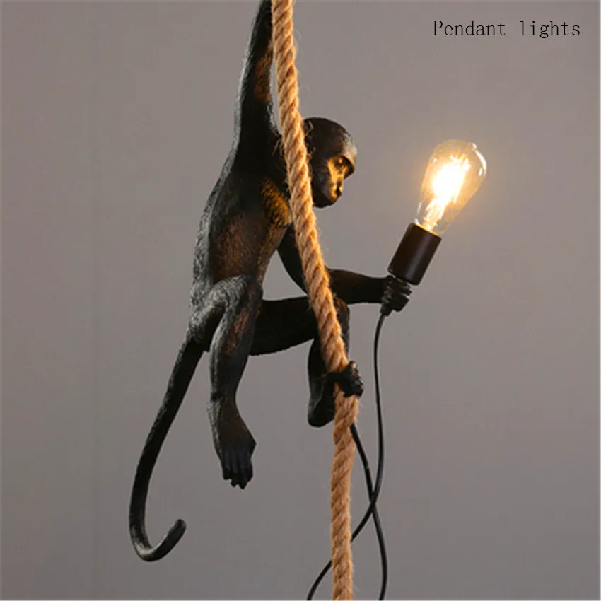 Black pendant lights Современный черный Led фигурки обезьян из мастики лампа Гостиная подвесные светильники ресторан бар светильник Кухня светильники - Цвет корпуса: Black pendant lights