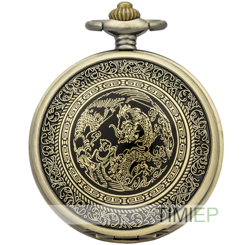SEWOR модные бронзовые Кварцевые эмали тигр череп карманные часы с драконом черный