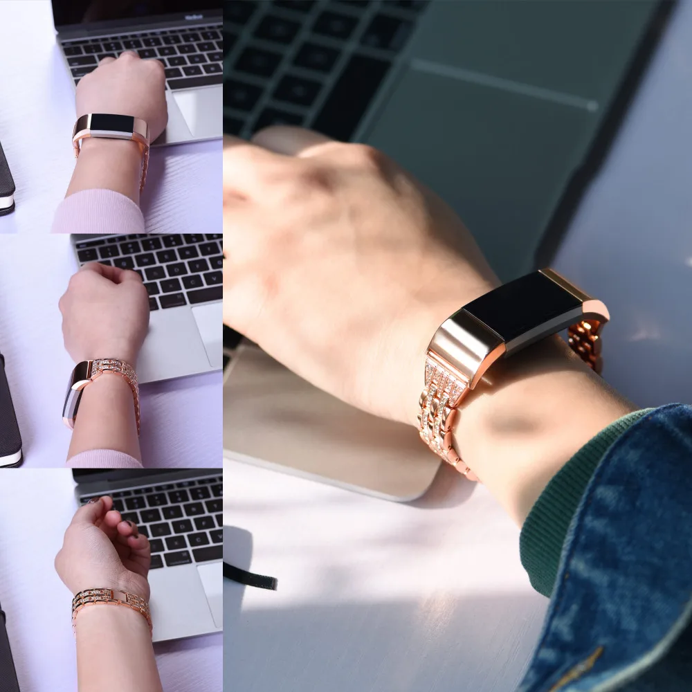 Для fitbit заряд 2 полосы регулируемый замена розового золота со стразами и