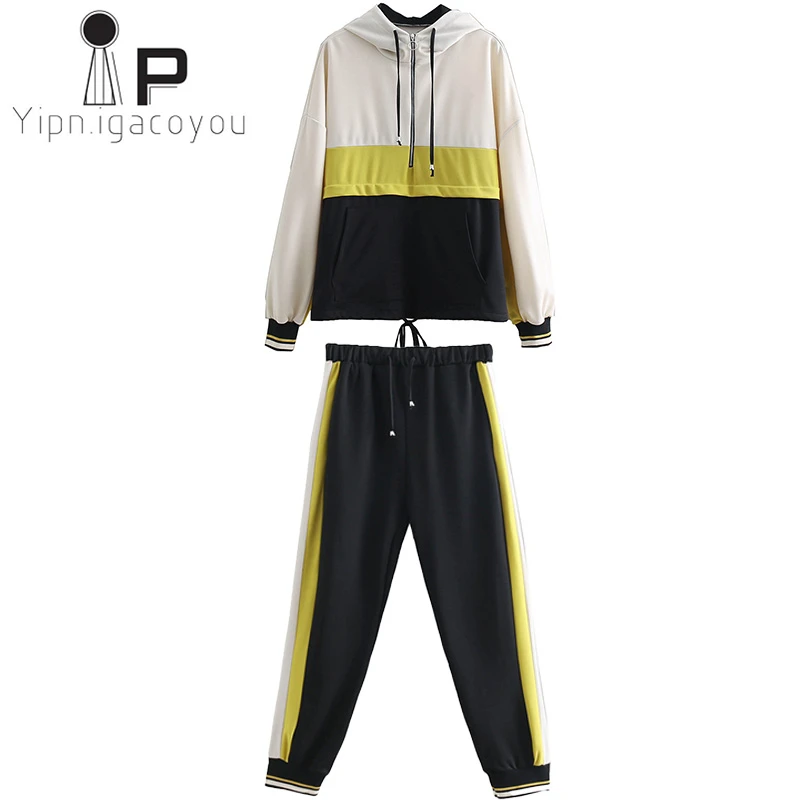 Женский спортивный костюм для бега комплект из двух предметов Осенний лоскутный