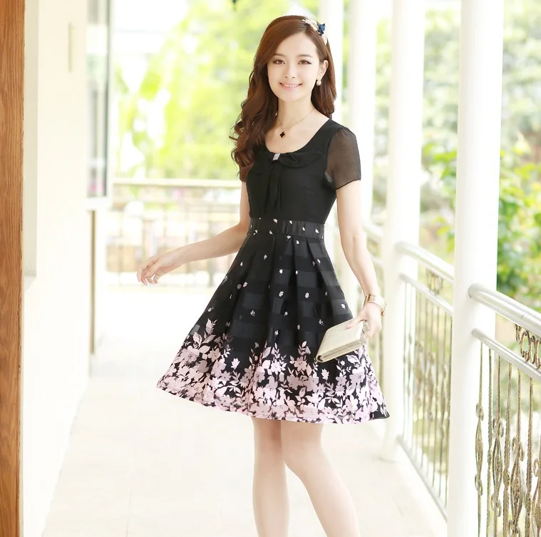 

Spring summer 2019 women's elegant princess summer dress slim plus size chiffon one-piece dress