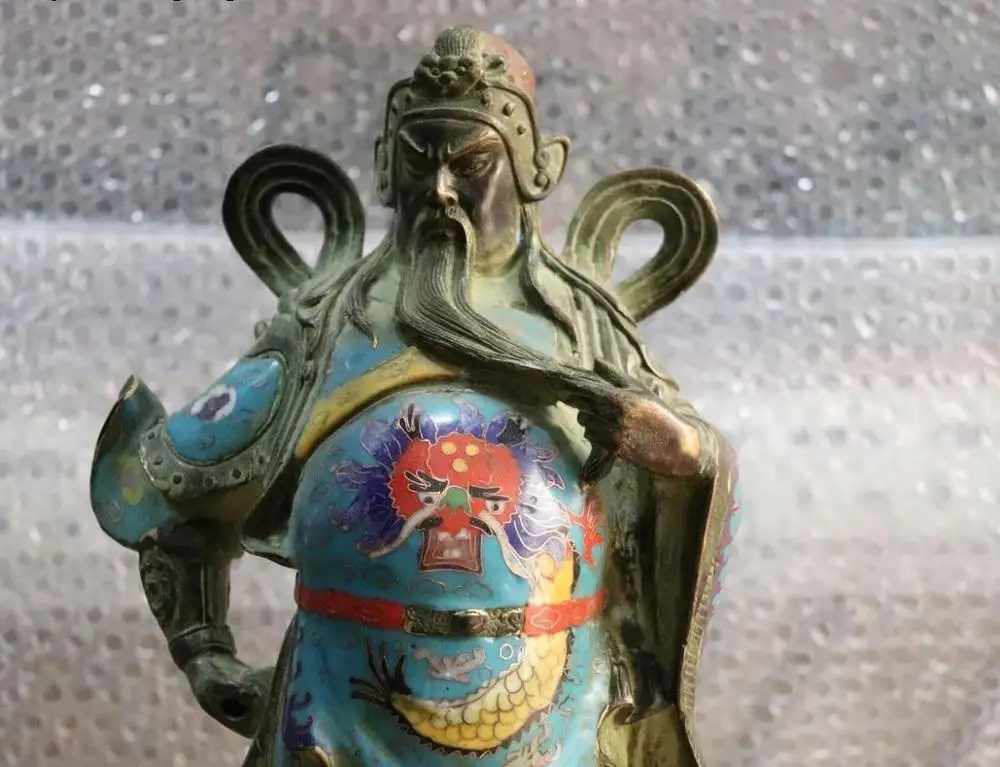Народная старая перегородчатая эмалированная медная бронзовая Guangong Guan Gong Yu Warrior