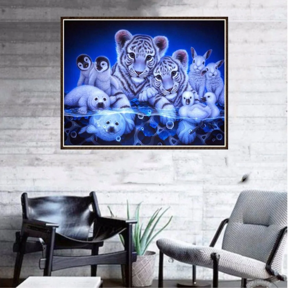 Алмазная вышивка 5d алмазная мозаика diy с квадратными тиграми и пингвинами краска