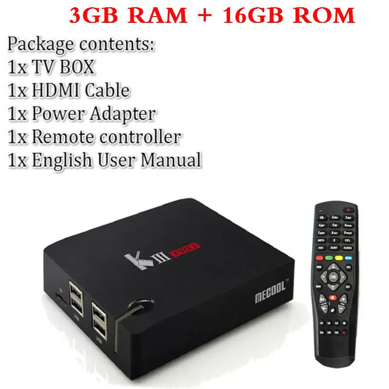MECOOL KIII PRO DVB-S2 DVB-T2 DVB-C Android 7,1 ТВ приставка 3 Гб 16 Гб Amlogic S912 Восьмиядерный 4K медиаплеер комбинированная приставка PowerVU - Цвет: 3GB16GB
