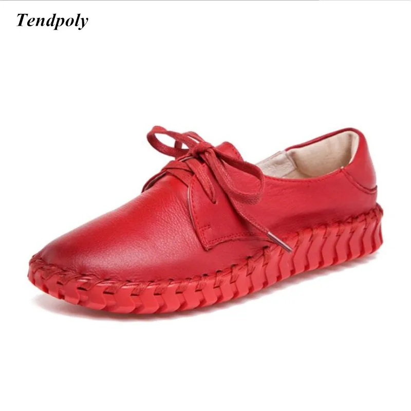 

Женские туфли из натуральной кожи, с круглым носком, на шнуровке, на плоской подошве, весна-осень 2020