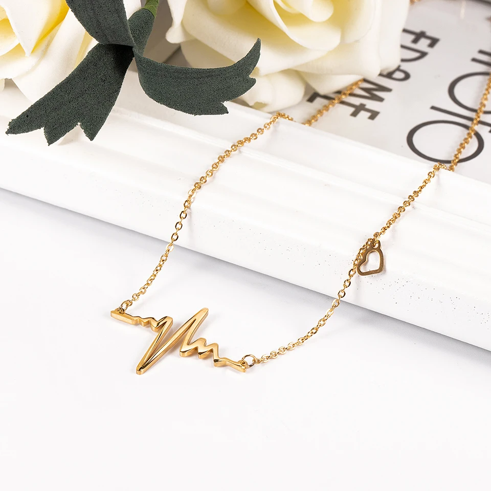 Ожерелье с подвеской электрокардиограммой золотого цвета ожерелья из титановой