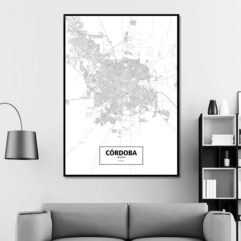 Cordoba черный белый цвет на заказ карта городов мира плакат холст печати северных