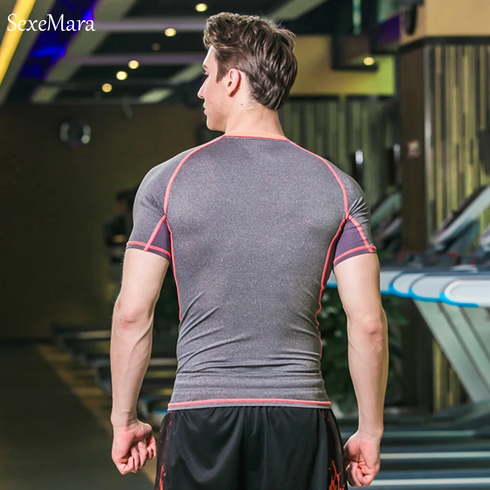 

Mens Running T-Shirts Tops Tee Quick Dry Shirts Men Solid Breathable Mens Compression Tight Top Men Sport Fitness