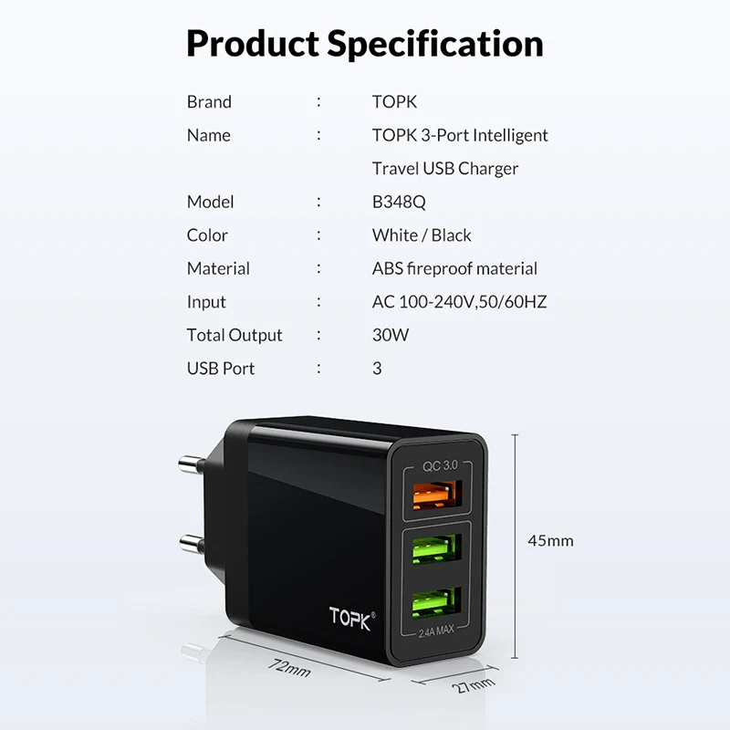 Универсальное быстрое зарядное устройство USB 30 Вт 3 0 5 в 3A для Iphone 7 8 европейская