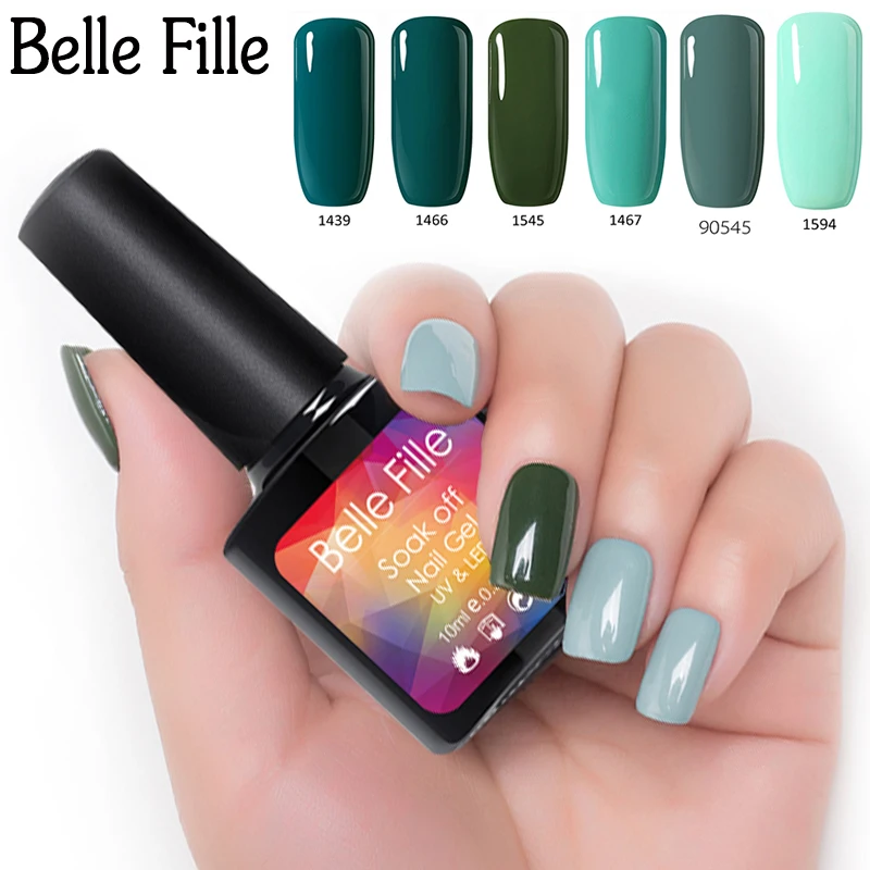 Belle Fille зеленый гель лак для ногтей 10 мл УФ светодио дный Soak Off Гель-лак Армейский