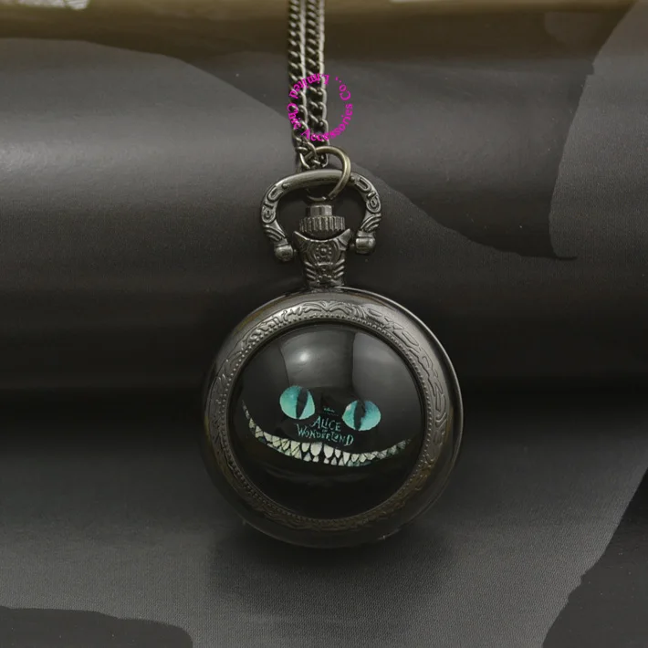 model 1 Модные кварцевые карманные часы alice in wonderland с кошкой, ожерелье, женские часы-брелоки, черная круглая выпуклая линза, стеклянная для фотографии леди - Цвет: model 1