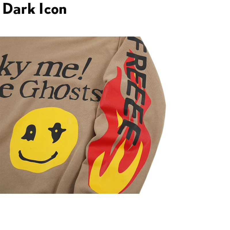 Мужской свитшот с надписью Dark Icon Lucky Me I see Ghost весна 2019 принтом пламени в стиле хип
