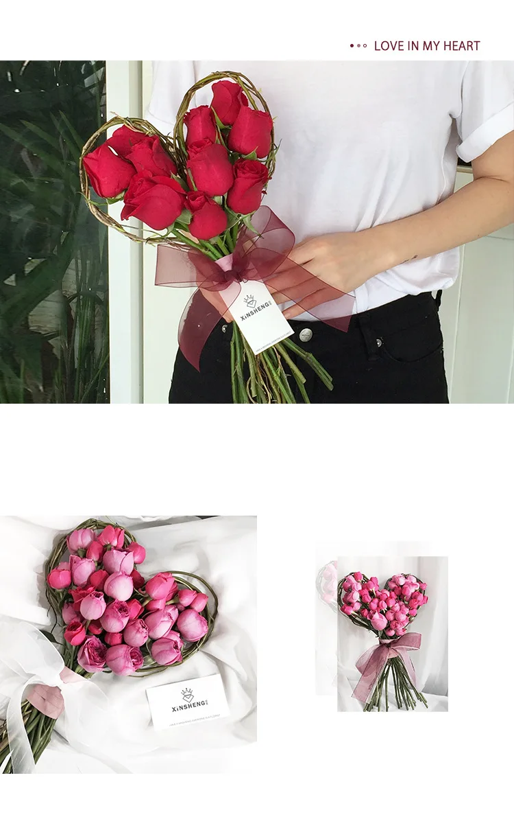 2pcs Love Shape Natural wicker DIY Flower wreath Material Flower Wrapping Supply Wedding Decoration Home Decor