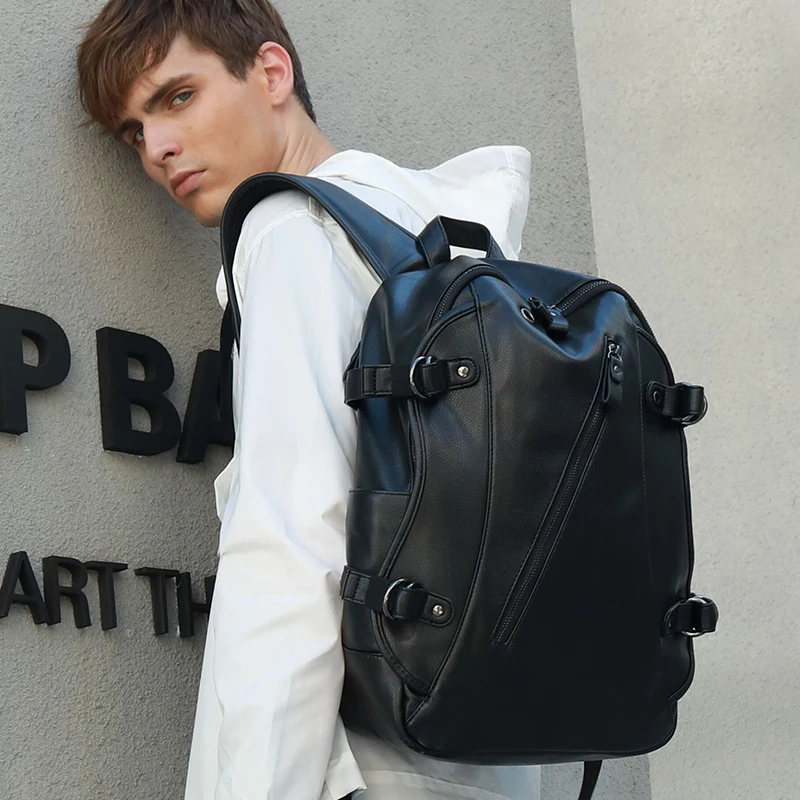 LIELANG Men Backpack External USB Charge Waterproof Fashion PU Leather Travel Bag Casual School leather bookbag | Багаж и сумки - Фото №1