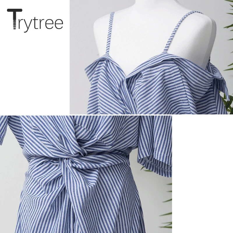 Trytree летнее осеннее платье женское повседневное Полосатое платье с v-образным вырезом и вырезом лодочкой платье-рубашка с эластичной талией однобортное платье трапециевидной формы