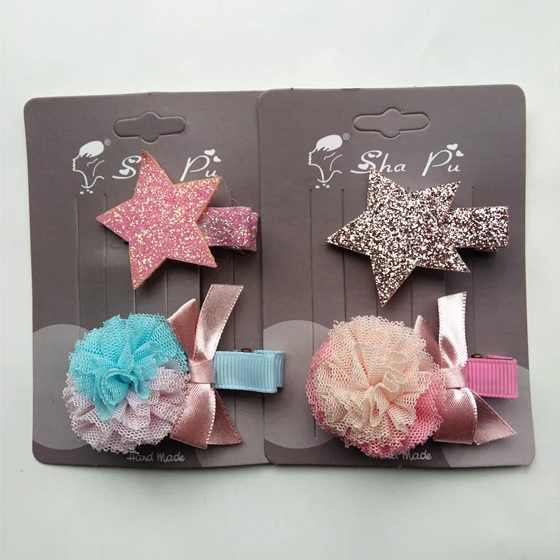 4pcs in one set Хорошее качество заколка для волос, 3 шт./лот модный обувь для девочек маленькие запасе Детские зажим для волос с бантиком пузырь банты для девочек Корейская шпилька отделкой в виде короны, банта Головные уборы - Цвет: 4pcs in one set