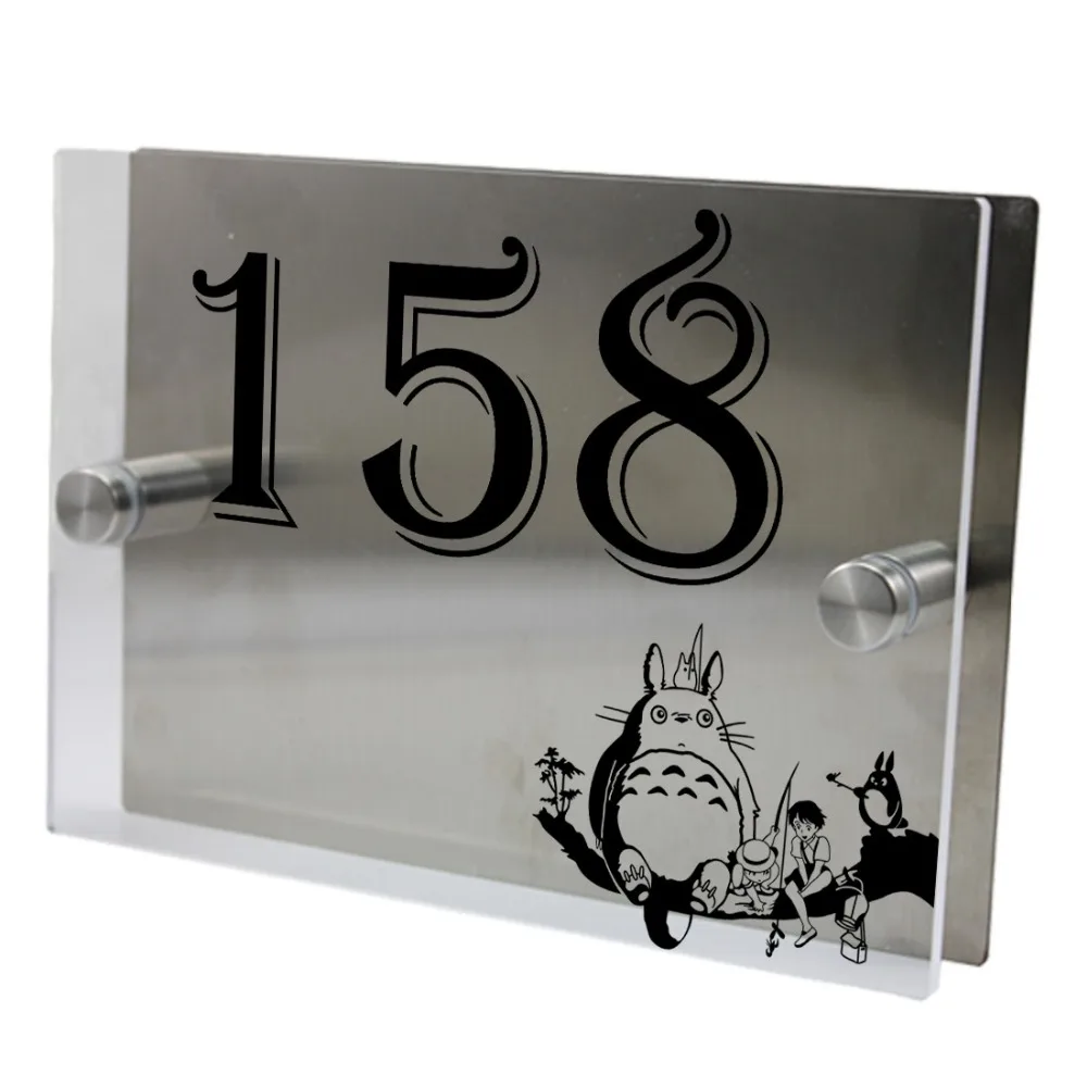 My Neighbor Totoro Outdoor Signs Personalized Modern House Address Number Door Sign Plaque Street Acrylic Transparent Glass TOP | Дом и сад