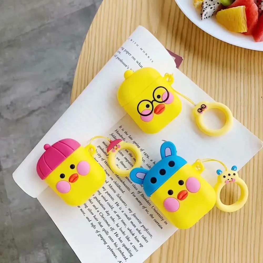 Чехол для Airpods с 3D милым мультяшным изображением желтой утки, силиконовая утка, Bluetooth, беспроводной чехол для наушников для Apple Air pods, чехол для Earpods