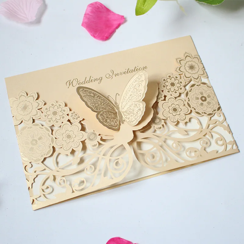 Золотая бабочка открытка креативный лазерный вырез свадебное Помолвочное