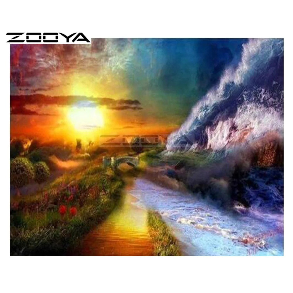 ZOOYA 5D Алмазная мозаика &quotсделай сам&quot альпийское озеро трава фоторамка вышивка