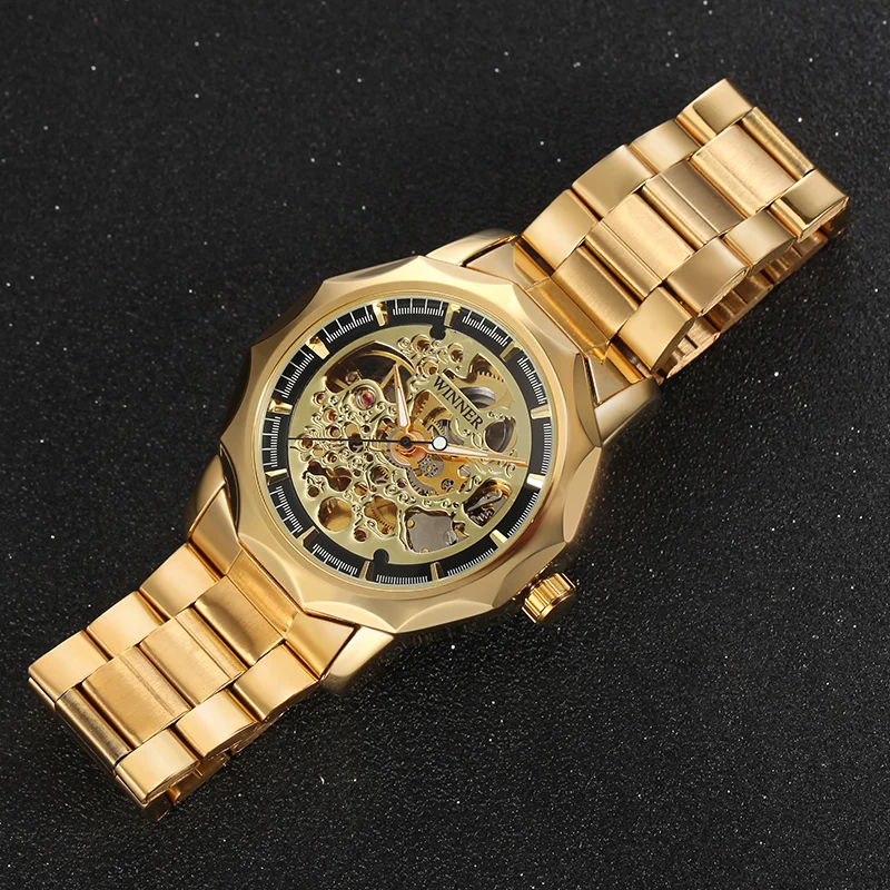2017 Золотой Часы Для мужчин Бизнес Военная Униформа Скелет Наручные часы