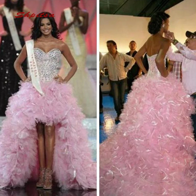 Роскошное розовое бальное платье Quinceanera короткое спереди длинное сзади для