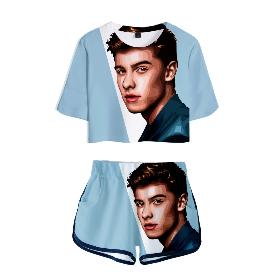 Женские комплекты из двух предметов с 3D принтом Shawn Mendes модный летний укороченный