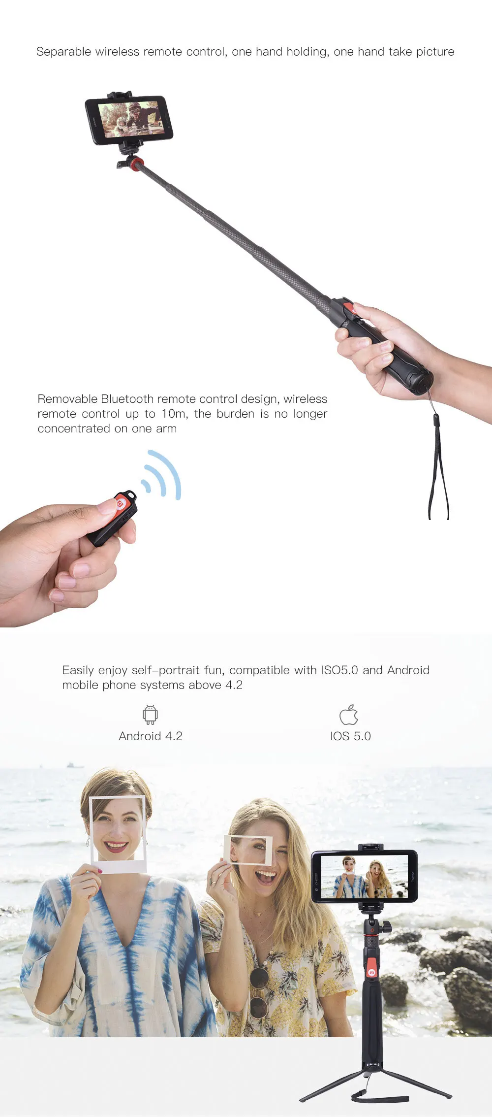 Benro SC1 OSMO карманные аксессуары из углеродного волокна мини штатив настольная подставка портативный удлинитель шест палка для селфи беспроводной Bluetooth