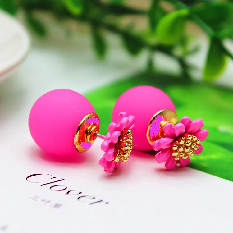 2019 new design fashion brand jewelry double side earrings for women stud earrings candy color beads Daisy  earrings images - 6