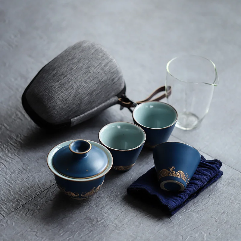 TANGPIN синий керамический чайник gaiwan с 3 чашками gaiwan чайные наборы портативный чайный набор для Путешествия Посуда для напитков