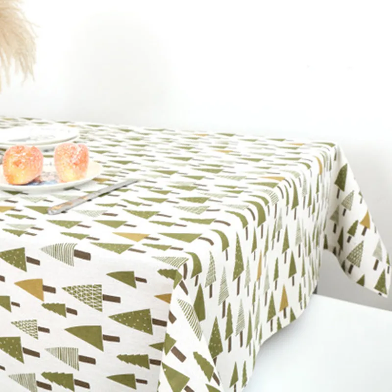 Скатерть из хлопка и льна с принтом лесные треугольные елки ручной работы 170104I |